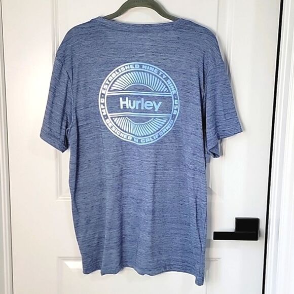 Hurley Heather Blue Logoed Short Sleeve T-Shirt - Size Large - Picture 2 of 10